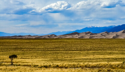 Great Sand Dunes with mountains in the background, Colorado, US