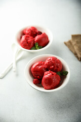 Delicious homemade raspberry sorbet or ice cream