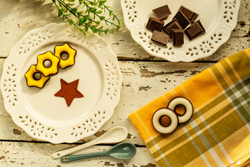 Homemade chocolates in a white porcelain plate