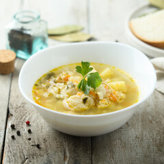 Homemade fish soup with vegetables