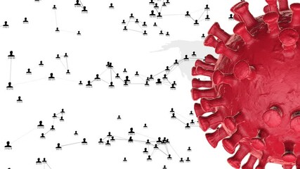 Animation of coronavirus Covid 19 cells with graph statistics recording and data processing on world map on white background. Coronavirus Covid 19 spreading pandemic concept digitally generated image. - Powered by Adobe