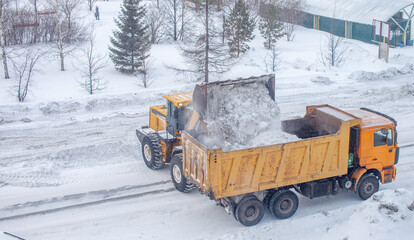 Cleaning and cleaning of roads in the city from snow in winter