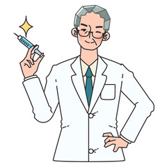 白衣を着たお医者さんが注射器を構えているイラストレーション