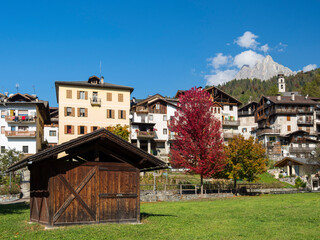 Traditional architecture of the Primiero. Tonadico in the valley of Primiero in the Dolomites of Trentino, Italy.