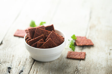 Healthy homemade beetroot cracker with seeds