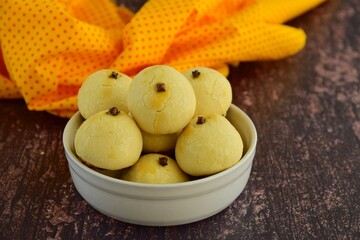 Homemade Indonesian pineapple tart cookies or Nastar served to celebrate Idul Fitri or Eid al Fitr.