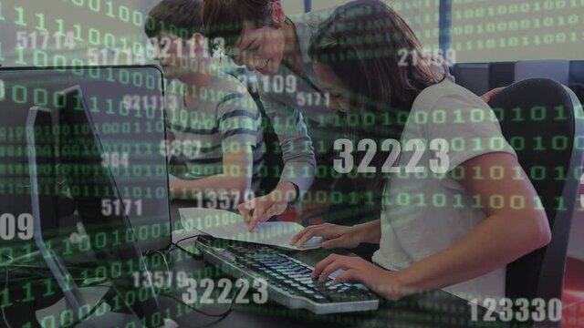 Binary coding data processing against group of college students using computers