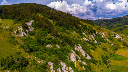 Naklejka premium view of the mountain where we stopped and we see the valleys full of treesnatural, scenic, beautiful, road, tree, forest, destination, volcano, mountain, view, tourism, travel, trail, high, background