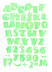 Watercolor Alphabet Clipart Alphabet green. Letters Numbers Punctuation