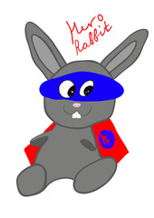 Digital illustration like childish hand-drawn rabbit on white isolated background. Childrens hand drawn colorful rabbit as a hero. Contemporary art. Doodle funny style