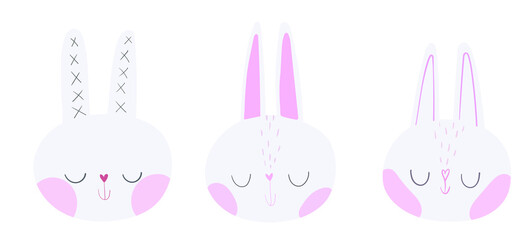 set of easter bunnies, kids cute illustration