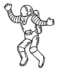 Black outline drawing Astronaut astronaut coloring book