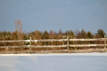 Old Fence Rails with Snow Winter