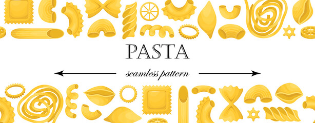 The vector seamless pattern with different types of italian pasta.