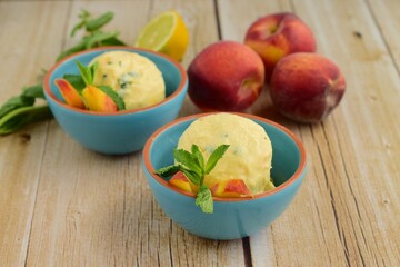 Peach lemon ice cream with mint