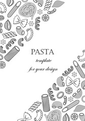 The vector illustration with different types of italian pasta. Line art and simple style