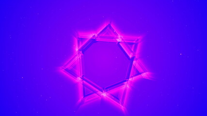 3D neon glow star over blue.