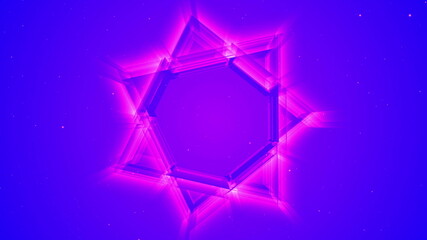 3D neon glow star over blue.