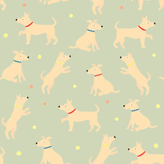 Seamless vector pattern with cute dogs  in scandinavian childish style. Cute background for fabric or wallpaper  design.