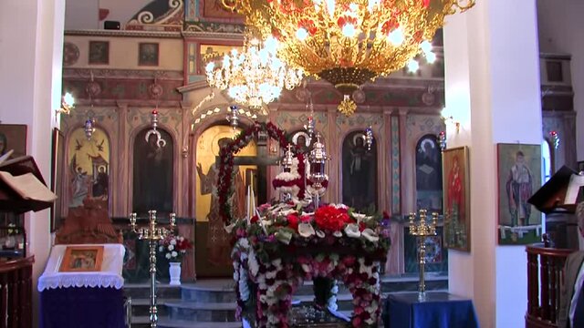 Patmos Greece the Orthodox Cristian Greek Easter and the decoration of the Epitaph 