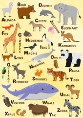Alphabet and Animal Vector Set. Illustration. Education for children, poster.