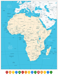 Africa highly detailed map and colored map pointers
