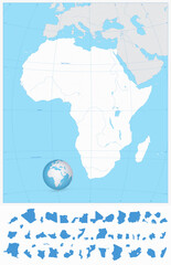Highly detailed blank outline map of Africa