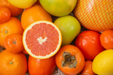 Grapefruit with assorted fruits. Vitamin Fruit Basket