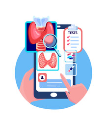Online Touchscreen Thyroid Gland,Anomalous Gland,Pineal Organ Mobile Application.Smartphone Ultrasound,Blood Test.Clinic Consultation,Medical.Internet Diagnostics.Digital Treatment.Vector Illustration
