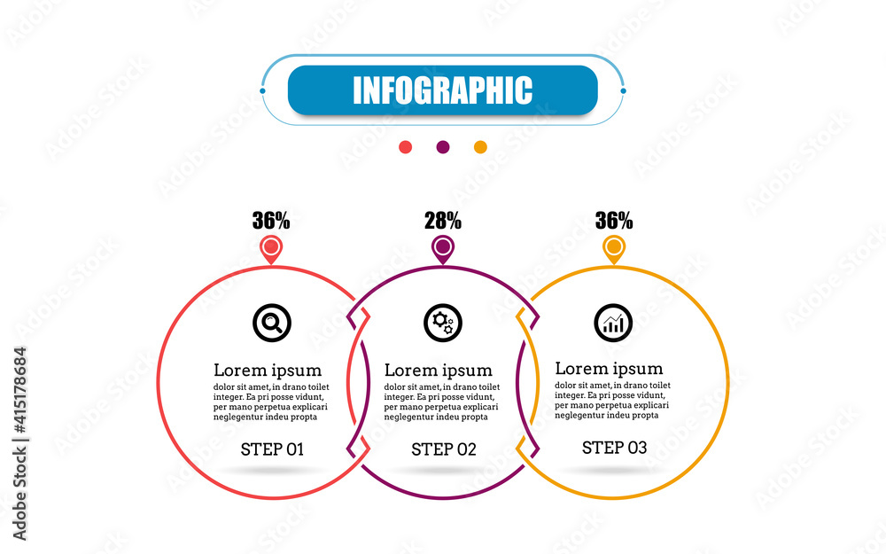 Poster circle presentation business infographic template with three options. business concept thin line fla