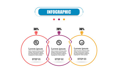Circle presentation business infographic template with three options. Business concept thin line flat infographics design presentation with 3 steps. Timeline 3 point banner elements and numbers.