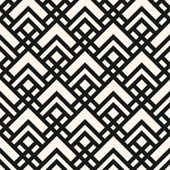 Geometric squares pattern. Vector abstract seamless texture with square grid, diamond shapes, rhombuses, lines, net, lattice. Simple modern black and white background. Repeat monochrome geo design