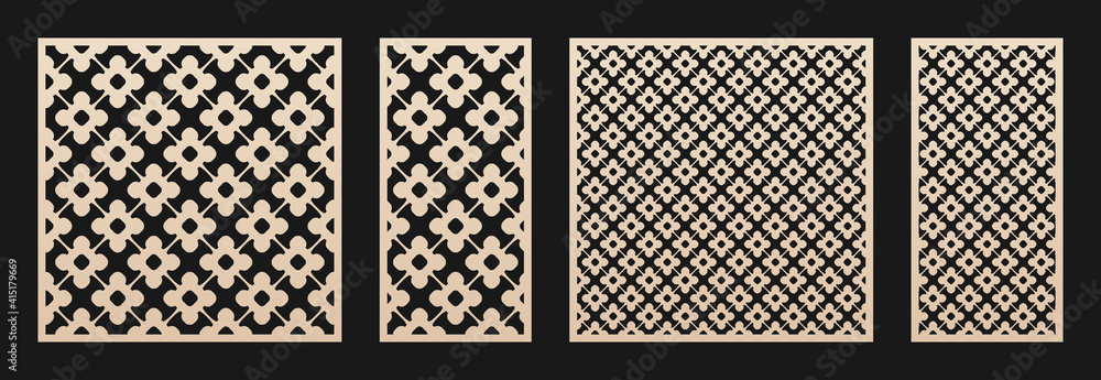 Aufkleber laser cut pattern set. vector design with elegant geometric ornament in oriental style, abstract flo