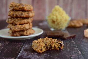 Quinoa chocolate cookies on wooden background
