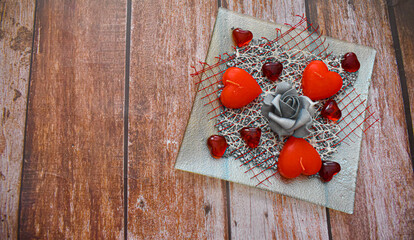 Valentine decoration on wooden background