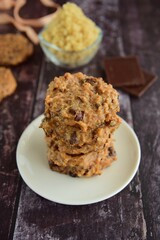 Quinoa chocolate cookies on wooden background
