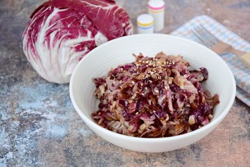 Sautéed Radicchio with Sesame Seeds in a Bowl