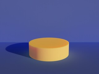 Scene with podium for mock up presentation in blue and yellow colors and minimalism style with copy space, 3d render abstract background