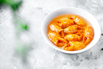 crab claws meat made from surimi crab sticks portion on the table cooking meal snack outdoor top view copy space for text food background rustic image pescetarian diet vegetarian food 