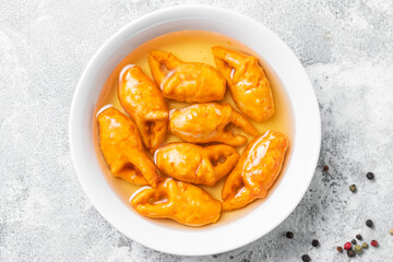 crab claws meat made from surimi crab sticks portion on the table cooking meal snack outdoor top view copy space for text food background rustic image pescetarian diet vegetarian food 