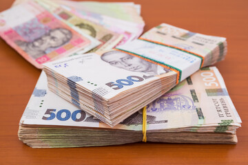 packs of Ukrainian hryvnias. Financial concept.