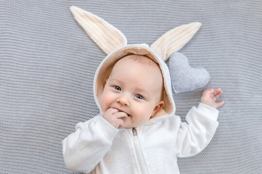 Cute Kid In A Rabbit Costume. Easter Concept