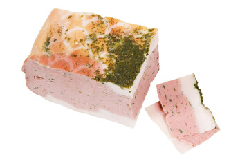 Chicken meatloaf on an isolated white background. Meatloaf top view