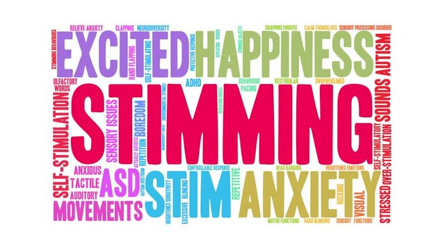 Stimming animated word cloud on a white background.