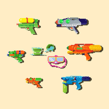 Pixel water gun.8bit art vector illustration.