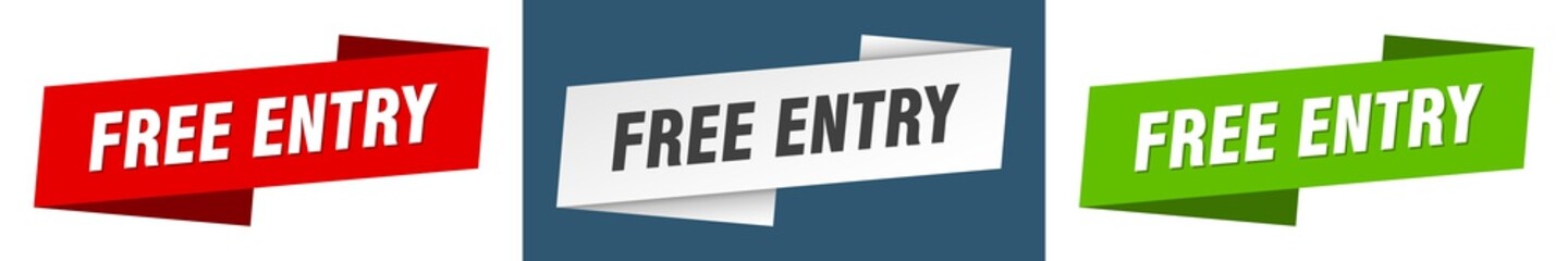 free entry banner. free entry ribbon label sign set