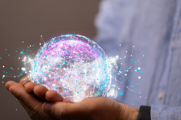 Businessman using data network with his fingers.