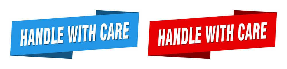 handle with care banner. handle with care ribbon label sign set