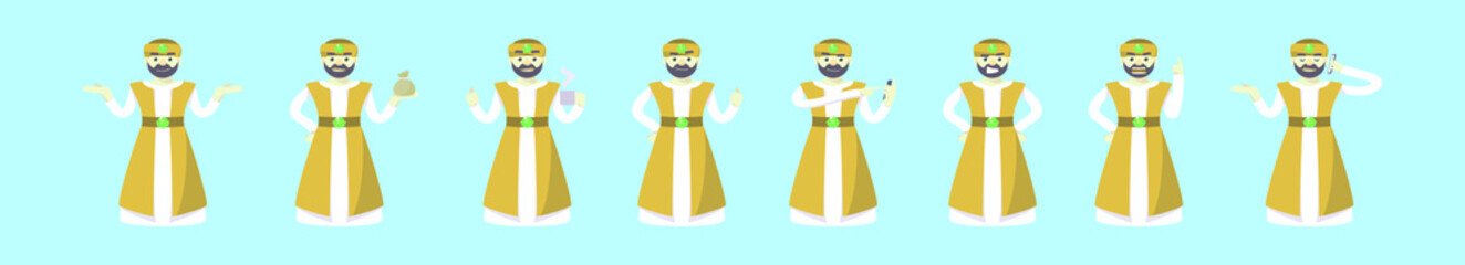 set of king or sultan cartoon icon design template with various models. vector illustration isolated on blue background