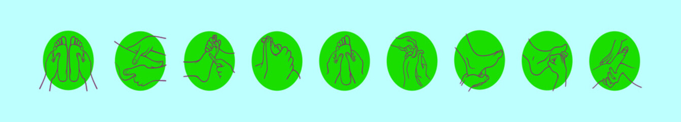 set of reflexology cartoon icon design template with various models. vector illustration isolated on blue background